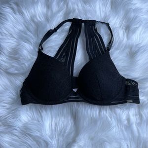 Victoria's Secret Pink T Back Black Lace Padded Bra 34B